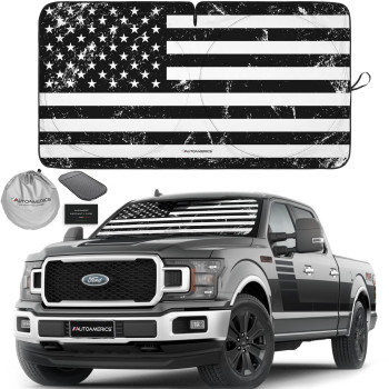 Autoamerics 1-Piece Windshield Sun Shade Grunge B&W American Flag Usa Design - Foldable Car Front Window Sunshade For Most Sedans Suv Truck - Blocks Max Uv Rays And Keeps Your Vehicle Cool - X-Large