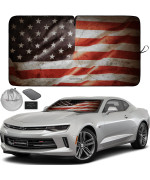 Autoamerics 1-Piece Windshield Sun Shade Grunge American Flag - 1 Usa Design - Foldable Car Front Window Sunshade For Most Sedans Suv Truck - Blocks Max Uv Rays And Keeps Your Vehicle Cool - Small