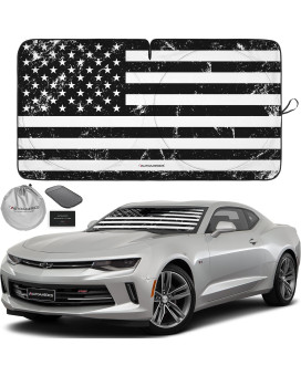 Autoamerics 1-Piece Windshield Sun Shade Grunge B&W American Flag Usa Design - Foldable Car Front Window Sunshade For Most Sedans Suv Truck - Blocks Max Uv Rays And Keeps Your Vehicle Cool - Small