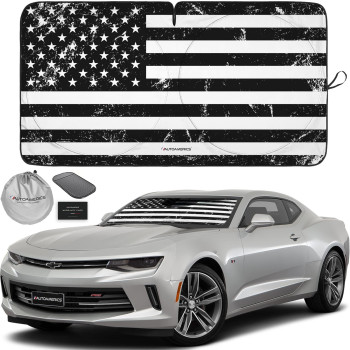 Autoamerics 1-Piece Windshield Sun Shade Grunge B&W American Flag Usa Design - Foldable Car Front Window Sunshade For Most Sedans Suv Truck - Blocks Max Uv Rays And Keeps Your Vehicle Cool - Small