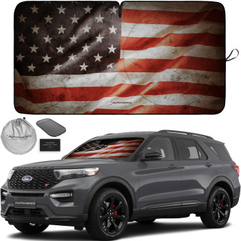 Autoamerics 1-Piece Windshield Sun Shade Grunge American Flag - 1 Usa Design - Foldable Car Front Window Sunshade For Most Sedans Suv Truck - Blocks Max Uv Rays And Keeps Your Vehicle Cool - Medium