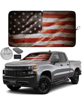 Autoamerics 1-Piece Windshield Sun Shade Grunge American Flag - 1 Usa Design - Foldable Car Front Window Sunshade For Most Sedans Suv Truck - Blocks Max Uv Rays And Keeps Your Vehicle Cool - Large