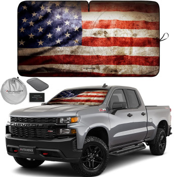 Autoamerics 1-Piece Windshield Sun Shade Grunge American Flag - 2 Usa Design - Foldable Car Front Window Sunshade For Most Sedans Suv Truck - Blocks Max Uv Rays And Keeps Your Vehicle Cool - Large