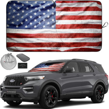 Autoamerics 1-Piece Windshield Sun Shade Grunge American Flag - 3 Usa Design - Foldable Car Front Window Sunshade For Most Sedans Suv Truck - Blocks Max Uv Rays And Keeps Your Vehicle Cool - Medium