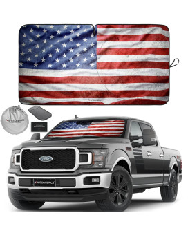 Autoamerics 1-Piece Windshield Sun Shade Grunge American Flag - 3 Usa Design - Foldable Car Front Window Sunshade For Most Sedans Suv Truck - Blocks Max Uv Rays And Keeps Your Vehicle Cool - X-Large