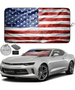 Autoamerics 1-Piece Windshield Sun Shade Grunge American Flag - 3 Usa Design - Foldable Car Front Window Sunshade For Most Sedans Suv Truck - Blocks Max Uv Rays And Keeps Your Vehicle Cool - Small