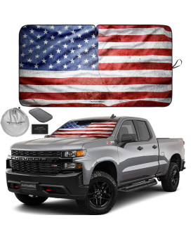 Autoamerics 1-Piece Windshield Sun Shade Grunge American Flag - 3 Usa Design - Foldable Car Front Window Sunshade For Most Sedans Suv Truck - Blocks Max Uv Rays And Keeps Your Vehicle Cool - Large