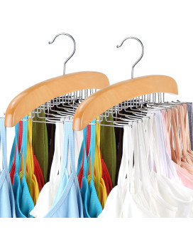 Tank Top Hanger With Premium Wood, 24 Large Capacity, Space Saving,360A Rotating, Foldable Metal Hooks, Resovo Camisole Organizer For Tank Tops, Camisole, Bathing Suits, Bras Etc, 2 Pack