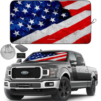 Autoamerics 1-Piece Windshield Sun Shade Grunge American Flag - 4 Usa Design - Foldable Car Front Window Sunshade For Most Sedans Suv Truck - Blocks Max Uv Rays And Keeps Your Vehicle Cool - X-Large