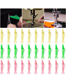 Pagow 1 14 Sewing Needle Inserter, Fish Type Sewing Machine Automatic Needle Threader, Quick Sewing Threader Needle Diy Tool For Small Eyes, Embroidery Floss, Sewing Plastic Wire Loop(3 Color) 30Pcs