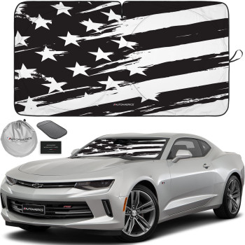 Autoamerics 1-Piece Windshield Sun Shade B&W Art American Flag Usa Design - Foldable Car Front Window Sunshade For Most Sedans Suv Truck - Blocks Max Uv Rays And Keeps Your Vehicle Cool - Small