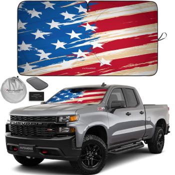 Autoamerics 1-Piece Windshield Sun Shade Usa Art Flag - 1 American Design - Foldable Car Front Window Sunshade For Most Sedans Suv Truck - Blocks Max Uv Rays And Keeps Your Vehicle Cool - Large