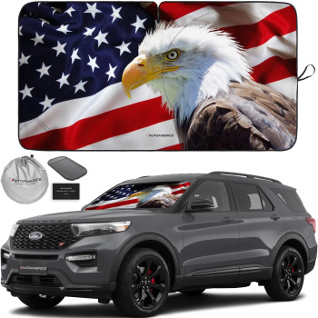 Autoamerics 1-Piece Windshield Sun Shade American Eagle Flag - 2 Usa Patriotic Design - Foldable Car Front Window Sunshade For Sedans Suv Truck - Blocks Max Uv Rays And Keeps Your Vehicle Cool Medium