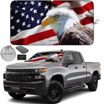 Autoamerics 1-Piece Windshield Sun Shade American Eagle Flag - 2 Usa Patriotic Design - Foldable Car Front Window Sunshade For Sedans Suv Truck - Blocks Max Uv Rays And Keeps Your Vehicle Cool - Large