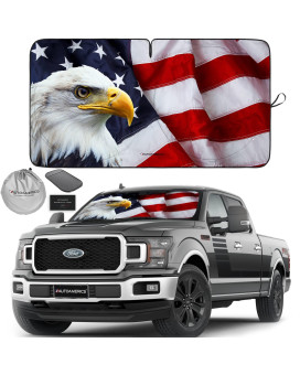 Autoamerics 1-Piece Windshield Sun Shade American Eagle Flag - 3 Usa Patriotic Design - Foldable Car Front Window Sunshade For Sedans Suv Truck - Blocks Max Uv Rays And Keeps Your Vehicle Cool X-Large