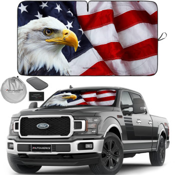 Autoamerics 1-Piece Windshield Sun Shade American Eagle Flag - 3 Usa Patriotic Design - Foldable Car Front Window Sunshade For Sedans Suv Truck - Blocks Max Uv Rays And Keeps Your Vehicle Cool X-Large