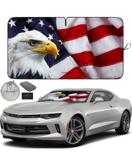 Autoamerics 1-Piece Windshield Sun Shade American Eagle Flag - 3 Usa Patriotic Design - Foldable Car Front Window Sunshade For Sedans Suv Truck - Blocks Max Uv Rays And Keeps Your Vehicle Cool Small