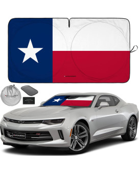 Autoamerics 1-Piece Windshield Sun Shade American Texas Flag Usa Patriotic Design - Foldable Car Front Window Sunshade For Sedans Suv Truck - Blocks Max Uv Rays And Keeps Your Vehicle Cool - Small