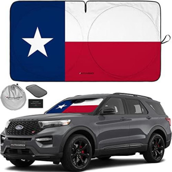 Autoamerics 1-Piece Windshield Sun Shade American Texas Flag Usa Patriotic Design - Foldable Car Front Window Sunshade For Sedans Suv Truck - Blocks Max Uv Rays And Keeps Your Vehicle Cool - Medium