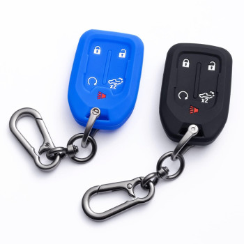 Pimcar Remote Silicone Protector Smart 5-Button Key Fob Case Cover Compatible With 2019-2023 Chevy Silverado And Gmc Sierra 1500 2500Hd 3500Hd Accessories (Blue Black With White Button, 2Pcs)