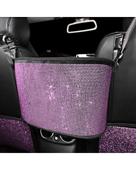 Eing Car Organizers And Storage Purse Holder, Car Seat Back Net Handbag Accessories With Bling Diamonds For Women, Bling Car Pet Barrier For Dogs And Kids, Pink Car Organizer, Pink Car Accessories