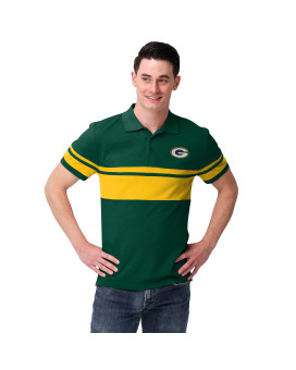 Foco Green Bay Packers Nfl Mens Cotton Stripe Polo Shirt - S