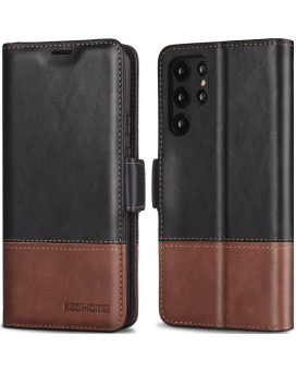 Kezihome Galaxy S22 Ultra Case, Genuine Leather Rfid Blocking] Samsung S22 Ultra 5G Wallet Case Card Slot Flip Magnetic Stand Phone Cover Compatible With Samsung Galaxy S22 Ultra (2022) (Blackbrown)