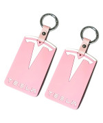 Albeche Tesla Key Card Holder For Model 3Y,Silicone Protector Key Chain Logo Pattern Tesla Accessories 2-Packs(Pink And White)