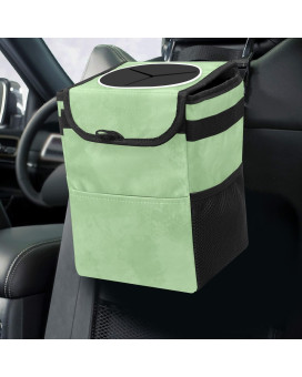 Sage Green Car Trash Can With Lid Collapsible Reusable Waterproof Car Garage Bag,Automotive Garbage Can,Car Accessories Interior Car Organizer