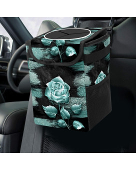 Teal Rose Flowercar Trash Can With Lid Collapsible Reusable Waterproof Car Garage Bag,Automotive Garbage Can,Car Accessories Interior Car Organizer