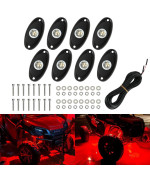 Sunpie 8 Pods Red Aluminium Metal Led Rock Lights With Extension Wires For Off Road Truck Car Atv Suv Utv Motorcycle Under Body Glow Light Lamp Fender Lighting, 32-45Ft Extension Wires Provided(Red)