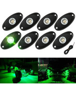 Sunpie 8 Pods Green Aluminium Metal Led Rock Lights With Extension Wires For Off Road Truck Car Atv Suv Utv Motorcycle Under Body Glow Light Lamp Fender Lighting, 32-45Ft Extension Wires Provided