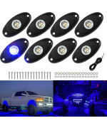 Sunpie 8 Pods Blue Led Rock Lights Kits For Off Road Truck Car Atv Suv Motorcycle Under Body Glow Light Lamp Trail Fender Lighting, 32-45Ft Extension Wires Provided(Blue)