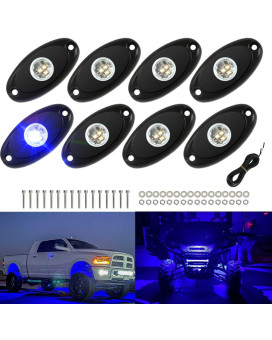 Sunpie 8 Pods Blue Led Rock Lights Kits For Off Road Truck Car Atv Suv Motorcycle Under Body Glow Light Lamp Trail Fender Lighting, 32-45Ft Extension Wires Provided(Blue)
