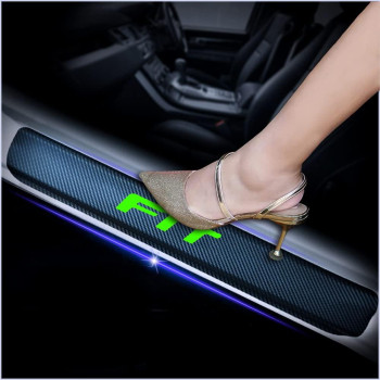 Kaiweiqin 4Pcs Car Door Sill Scuff Plate Cover For Honda Fit Welcome Pedal Protection Car Carbon Fiber Sticker Threshold Door Entry Guard Decorative Green