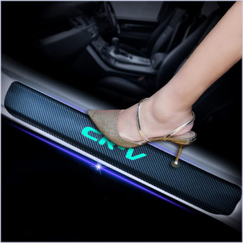 Kaiweiqin 4Pcs Car Door Sill Scuff Plate Cover For Honda Cr-V Welcome Pedal Protection Car Carbon Fiber Sticker Threshold Door Entry Guard Decorative Cyan