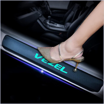 Kaiweiqin 4Pcs Car Door Sill Scuff Plate Cover For Honda Vezel Welcome Pedal Protection Car Carbon Fiber Sticker Threshold Door Entry Guard Decorative Cyan