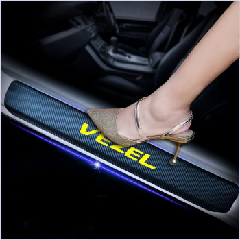 Kaiweiqin 4Pcs Car Door Sill Scuff Plate Cover For Honda Vezel Welcome Pedal Protection Car Carbon Fiber Sticker Threshold Door Entry Guard Decorative Yellow