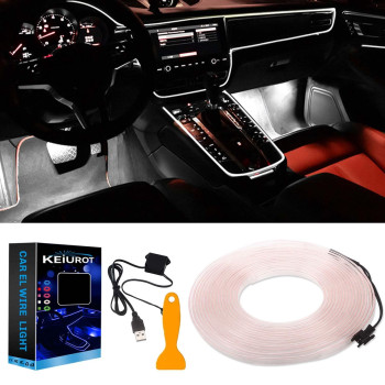 El Wire Lights Usb Neon Wire White 5M16Ft For Car Ambient Lighting Atmosphere Car Led Interior Strip Light Sewing Edge Decoration