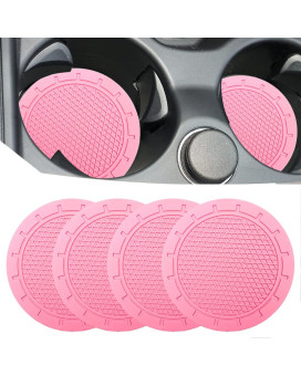 Car Cup Holder Coaster, 4 Pack 275 Inch Diameter Pvc Non-Slip Universal Insert Coaster, Durable, Suitable For Most Car Interior, Car Accessory For Women Men Pink