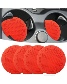 Car Cup Holder Coaster, 4 Pack 275 Inch Diameter Pvc Non-Slip Universal Insert Coaster, Durable, Suitable For Most Car Interior, Car Accessory For Women Men Red