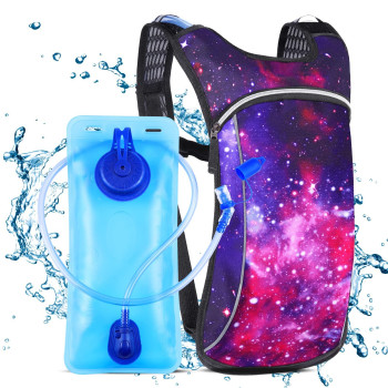 Hydration Pack,Hydration Backpack With 2L Hydration Bladder Lightweight Insulation Water Pack For Festivals, Raves, Hiking, Biking, Climbing, Running And More (Purple Starry)