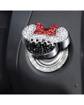 Pangpai Car Cute Push To Start Button Cover Accessories, Bling Crystal Car Engine Start Stop Button Cover, Black Car Decoration Interior Sticker For Women Girl