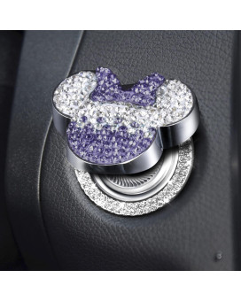 Pangpai Car Cute Push To Start Button Cover Accessories, Bling Crystal Car Engine Start Stop Button Cover, Purple Car Decoration Interior Sticker For Women Girl