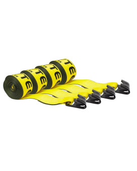 Mytee Products Winch Straps 4 X 30 Yellow Heavy Duty Tie Down Wflat Hooks Wll 5400 Lbs 4 Inch Cargo Control For Flatbed Truck Utility Trailer (4 Pack)