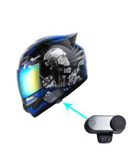 1Storm Motorcycle Bike Full Face Helmet Mechanic + Motorcycle Bluetooth Headset: Skull Blue