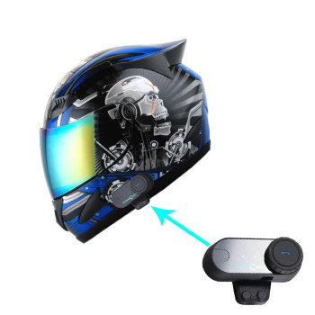 1Storm Motorcycle Bike Full Face Helmet Mechanic + Motorcycle Bluetooth Headset: Skull Blue