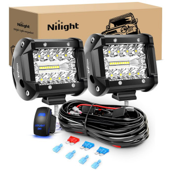 Nilight Led Pods 2Pcs 4Inch 60W Off Road Fog Lights Driving Roof Work Light With 12V Onoff 5 Pin Rocker Switch 16Awg Wiring Harness Kit-2 Leads For Truck Atv Utv Suv Boat, 2 Years Warranty