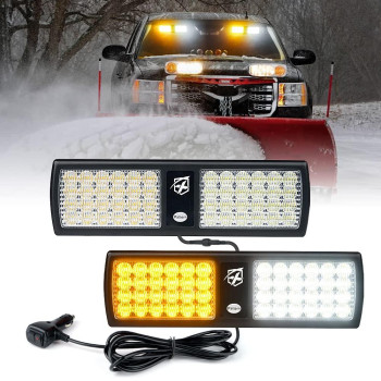 Xprite White&Amberyellow Led Dual Visor Strobe Flashing Lights, Interior Windshield Sunshield Hazard Warning Caution Lights For Law Enforcement Emergency Vehicles Trucks