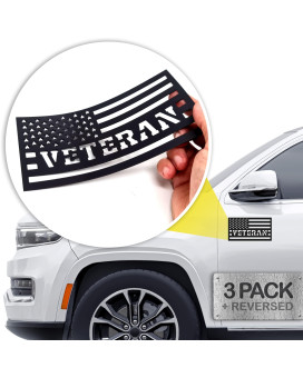 American Flag Magnets For Trucks Cars (3 Pack) - Veteran Edition Bonus Reverse Flag Magnetic Us Flags Cut-Out Powerful Magnet - Will Never Fall Off Your Vehicle Black Not For Aluminum Cars